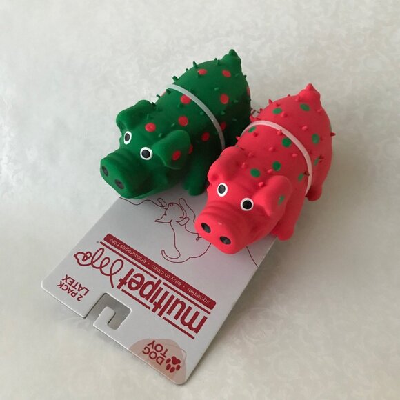 Multipet Mini Pig Latex  Squeak Dog Toy  With Squeaker Green /Red - Picture 2 of 4